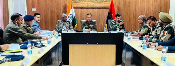 IGP Bhim Sen Tuti chairing a meeting in Jammu on Thursday. IGP Bhim Sen Tuti chairing a meeting in Jammu on Thursday.