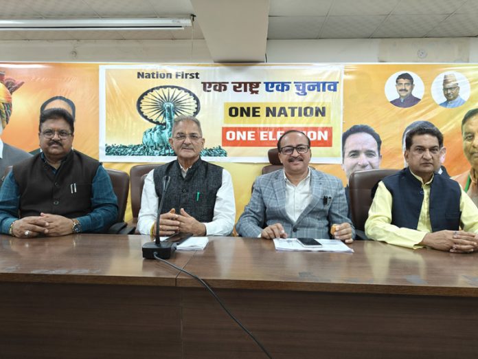 BJP leader, Kavinder Gupta addressing during a function at Jammu on Saturday.