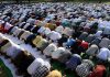 Members of Muslim community offering special Eid prayers at Eidgah Residency Road, Jammu on Monday. — Excelsior /Rakesh