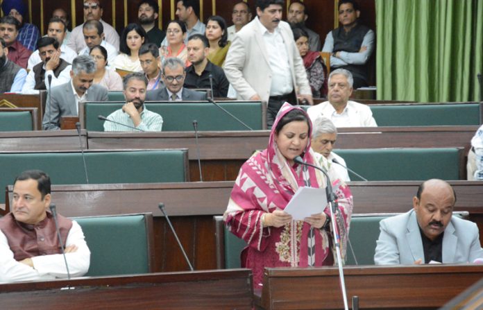 Minister for Health and Education Sakeena Itoo speaking in Legislative Assembly at Jammu on Tuesday.