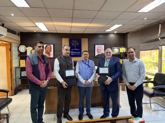 Dignitaries from JKGB and SIDBI during signing of an MoU in Jammu on Saturday. Dignitaries from JKGB and SIDBI during signing of an MoU in Jammu on Saturday.