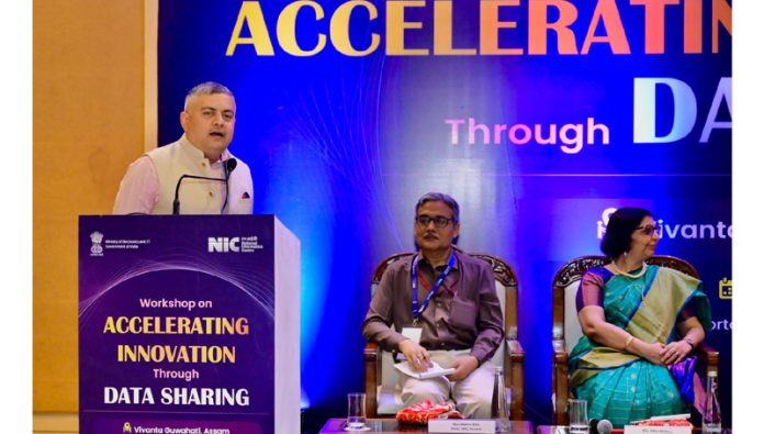 Secy ICT of Mizoram Amit Sharma addressing a workshop at Guwahati in Assam on Thursday.