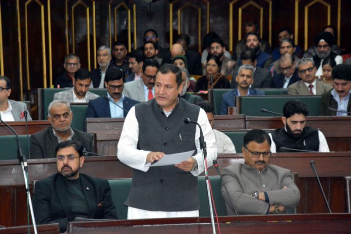 Agriculture Minister Javed Ahmad Dar replying to a question in Assembly.