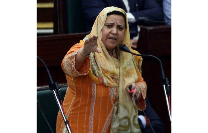 Health Minister Sakeena Itoo speaking in the Assembly during Question Hour. — Excelsior/Rakesh
