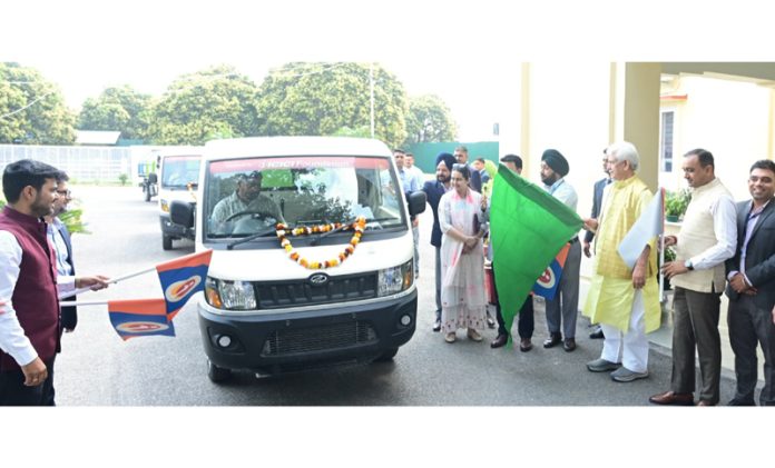 Lieutenant Governor Manoj Sinha flagging off a fleet of Door-to-Door Garbage Collection Vehicles on Thursday. Lieutenant Governor Manoj Sinha flagging off a fleet of Door-to-Door Garbage Collection Vehicles on Thursday.