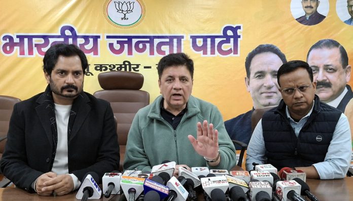 BJP leader Sunil Sethi addressing a press conference at Jammu on Saturday. BJP leader Sunil Sethi addressing a press conference at Jammu on Saturday.