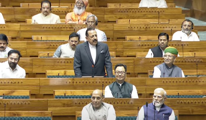 Union Minister Dr. Jitendra Singh speaking in the Lok Sabha on Wednesday.