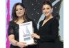 Former Chairperson, J&K KVIB, Dr Hina Shafi Bhat receiving award from Bollywood actor Sonali Bendre at Gurugram.