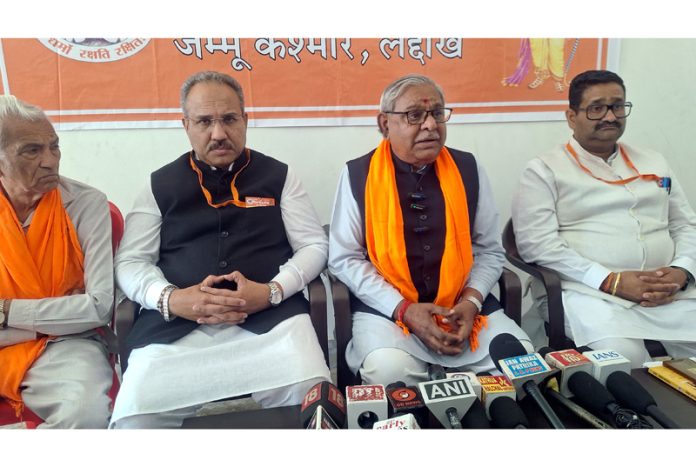 VHP's National General Secretary, Bajrang Lal Bangra addressing a press conference in Katra on Sunday. -Excelsior/Pardeep Sharma