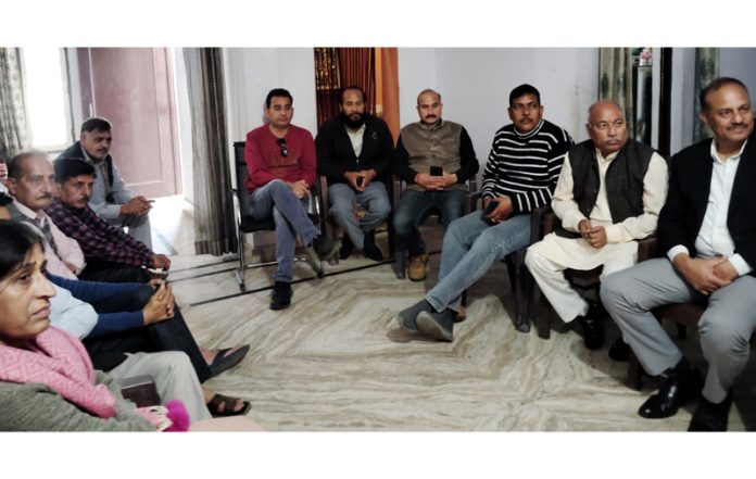 PoJK leader Ashok Khajuria chairing a meeting in R S Pura. PoJK leader Ashok Khajuria chairing a meeting in R S Pura.