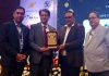 J&K Bank's GM & Divisional Head, Rajesh Gupta and AGM Dorjey Angchuk receiving an award during a function held on Wednesday.