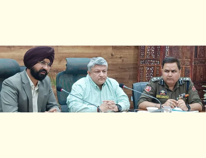 Transport Commissioner Vishesh Paul Mahajan chairing a meeting at Doda on Tuesday.