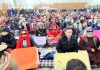 Buddhists staging a protest in Leh on Tuesday.