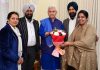 Taranjit Singh Tony along with others during meeting with LG Manoj Sinha at Jammu on Monday.