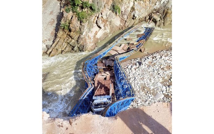 A view of collapsed bridge. A view of collapsed bridge.
