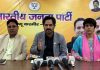 BJP leaders Dr. Abhijeet Jasrotia, Girdhari Lal Raina and Rajni Kaloo addressing a press conference in Jammu.