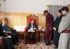 LG Leh, BD Mishra meeting with a delegation in Leh on Monday.