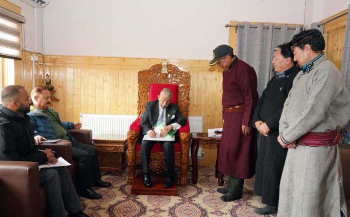 LG Leh, BD Mishra meeting with a delegation in Leh on Monday. LG Leh, BD Mishra meeting with a delegation in Leh on Monday.