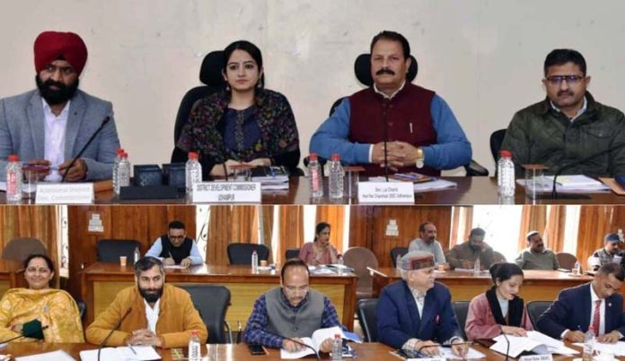 DDC Chairperson Lal Chand chairing a meeting at Udhampur on Thursday.