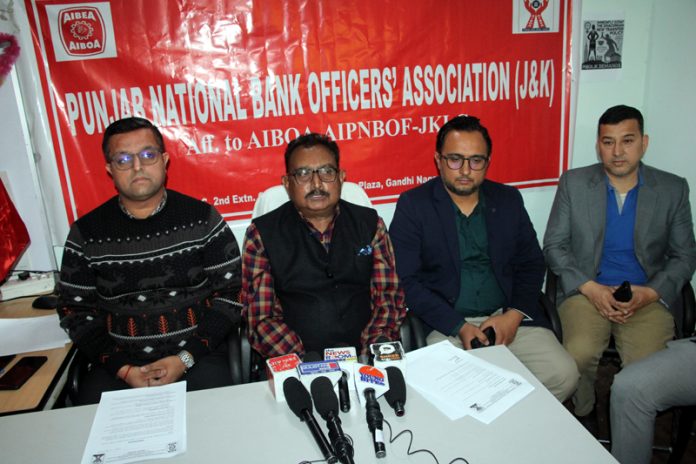 PNBOA representatives during a press meet at Jammu on Saturday. -Excelsior/Rakesh PNBOA representatives during a press meet at Jammu on Saturday. -Excelsior/Rakesh