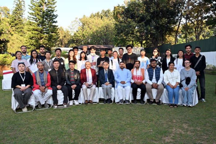 Students from Ladakh posing with Chief Justice of J&K and Ladakh High Court Tashi Rabstan at Jammu Wing of the High Court.