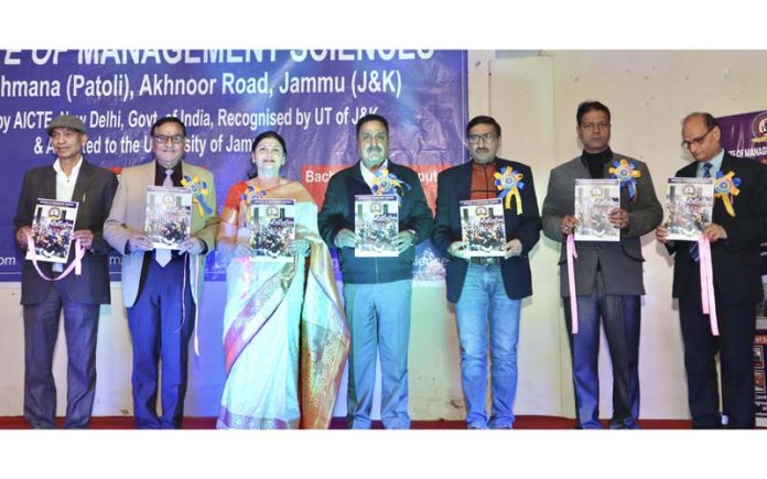 Chief guest Annil Suri along with management of IMS Jammu releasing annual newsletter of the College.