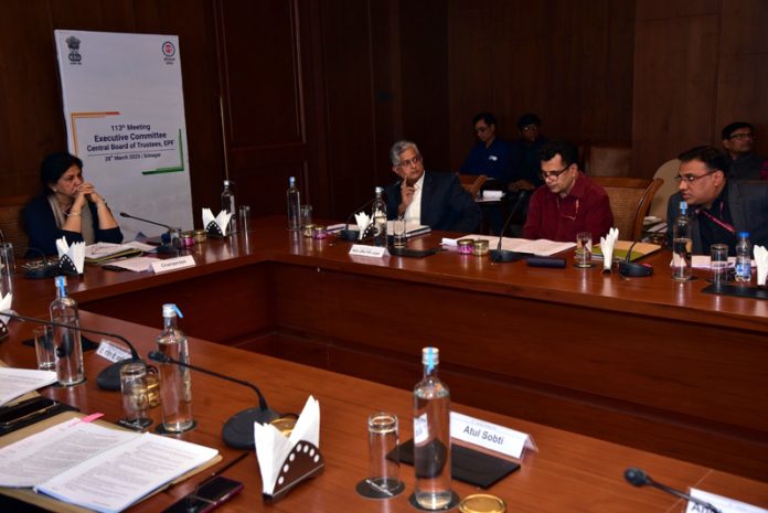 Secretary, Ministry of Labour and Employment, Sumita Dawra chairing a meeting in Srinagar.