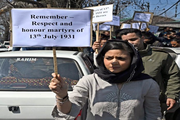 Peoples Democratic Party leader Iltija Mufti, along with party workers staging a protest march in Srinagar. -Excelsior/Shakeel Peoples Democratic Party leader Iltija Mufti, along with party workers staging a protest march in Srinagar. -Excelsior/Shakeel