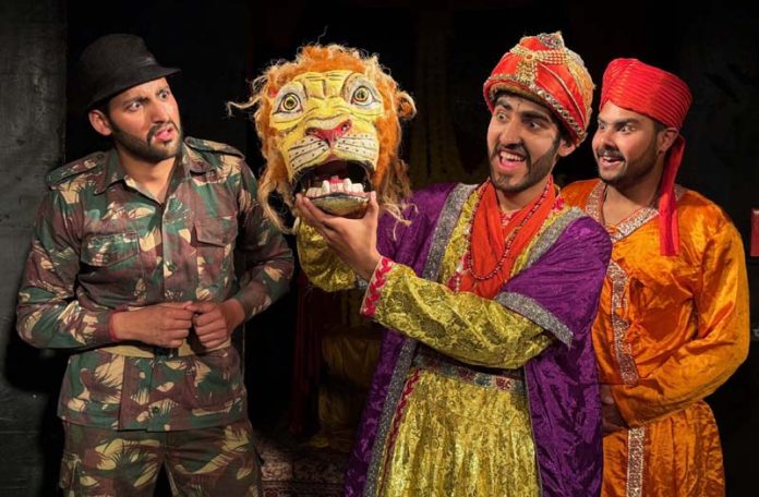 A scene from the play 'Ajgar Raaj' being staged in Jammu on Sunday. A scene from the play 'Ajgar Raaj' being staged in Jammu on Sunday.