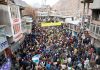 Protesters in Kargil expressing solidarity with Palestine while observing Jummat-ul-Vida as Youm-e-Quds. -Excelsior/Basharat Ladakhi