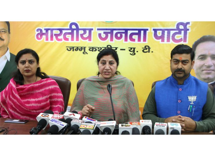 BJP leaders at a press conference in Jammu on Wednesday.
