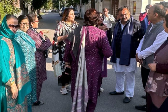 MLA Vikram Randhawa and Ritika Trehan interacting with the people in Jammu on Sunday.