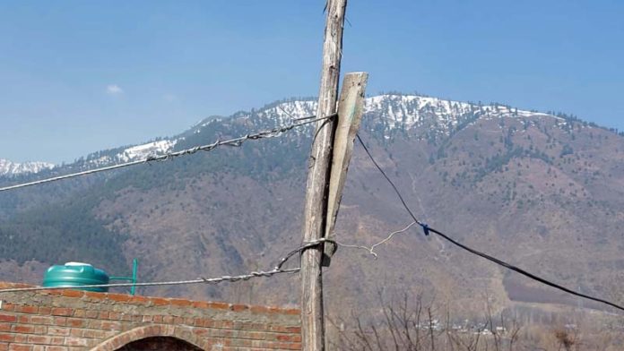 Wires tied to trees instead of electric poles at Haripora Baila village of Ganderbal.