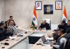 LG BD Mishra chairing a meeting in Leh on Tuesday.