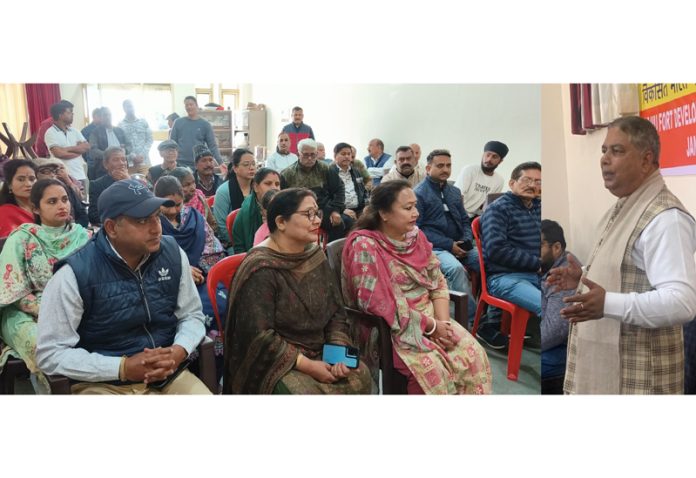 J&K BJP president, Sat Sharma addressing a gathering at Bahu Fort on Friday. J&K BJP president, Sat Sharma addressing a gathering at Bahu Fort on Friday.