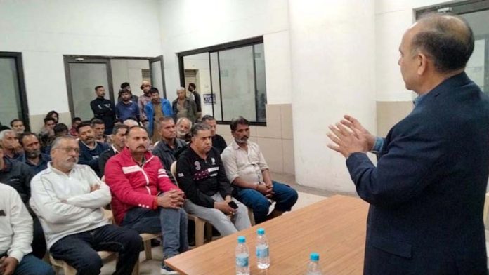 Ved Sharma, Co-Incharge All Cells, BJP J&K, addressing transporters at Bus Stand, BC Road, Jammu. Ved Sharma, Co-Incharge All Cells, BJP J&K, addressing transporters at Bus Stand, BC Road, Jammu.