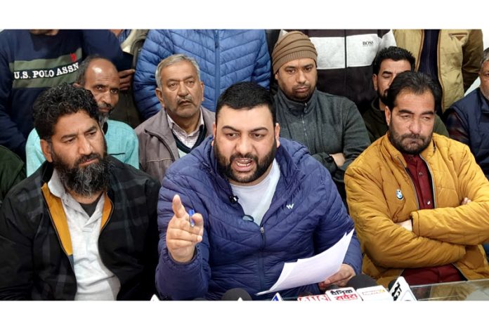 Members of J&K Casual and Daily Wagers Forum during a press conference in Srinagar on Saturday. -Excelsior/Shakeel Members of J&K Casual and Daily Wagers Forum during a press conference in Srinagar on Saturday. -Excelsior/Shakeel