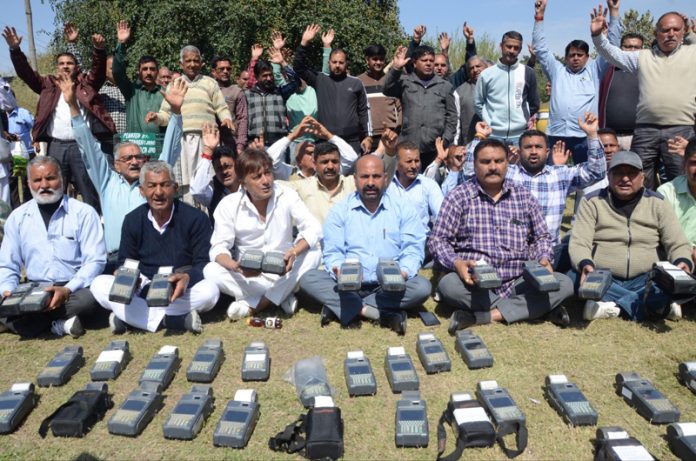 Ration dealers staging protest in Jammu on Friday. -Excelsior/Rakesh