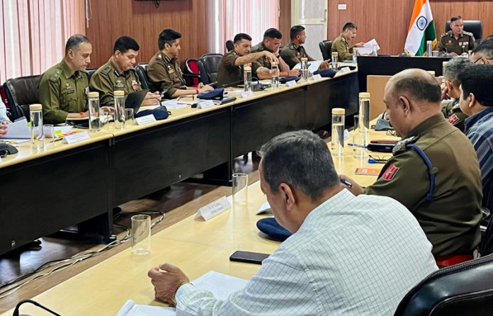 IGP Jammu, BS Tuti, chairing a meeting of police officers in Jammu district on Saturday. IGP Jammu, BS Tuti, chairing a meeting of police officers in Jammu district on Saturday.