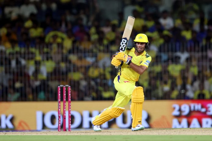 Rachin Ravindra hitting a shot during a match against Mumbai Indians. Rachin Ravindra hitting a shot during a match against Mumbai Indians.