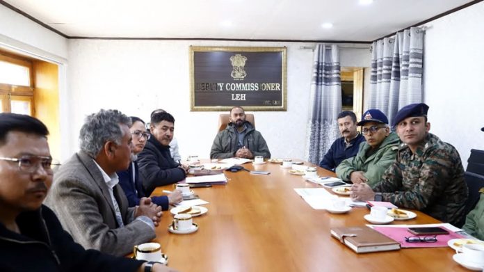 DC Leh Santosh Sukhadev chairing a meeting in Leh on Friday. DC Leh Santosh Sukhadev chairing a meeting in Leh on Friday.