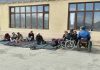 Differently-abled people staging demonstration in favour of their demands in Leh on Saturday.
