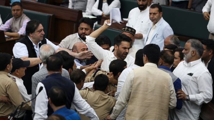 J&K Assembly Adjourned Following Ruckus Over Waqf Act, PDP Member Marshalled Out J&K Assembly Adjourned Following Ruckus Over Waqf Act, PDP Member Marshalled Out