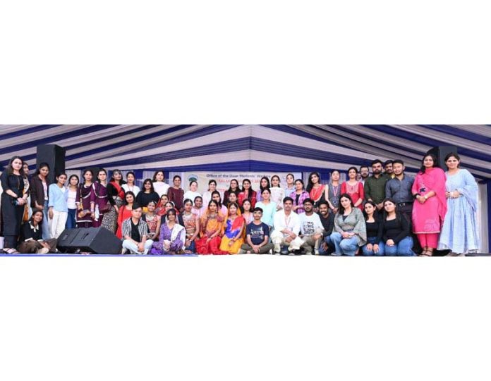 Participants posing for a group photograph during valedictory of cultural festival ‘UDAAN 2025’ at CUJ.