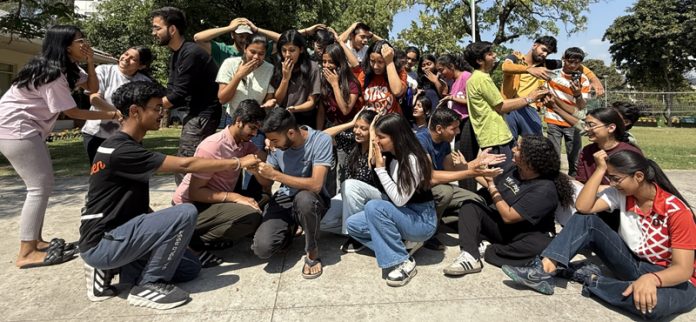 Artists rehearsing for the upcoming mega Natrang Theatre Festival in Jammu.