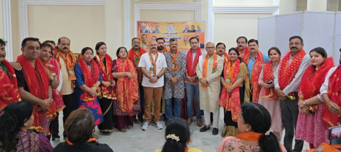 BJP leader, Yudhvir Sethi along with others at Active Members Sammelan in Jammu on Saturday. BJP leader, Yudhvir Sethi along with others at Active Members Sammelan in Jammu on Saturday.