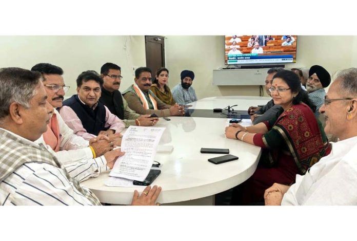 BJP leaders during a meeting at Jammu on Wednesday. BJP leaders during a meeting at Jammu on Wednesday.