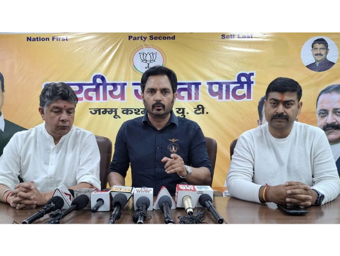 BJP leaders at a press conference at Jammu on Monday