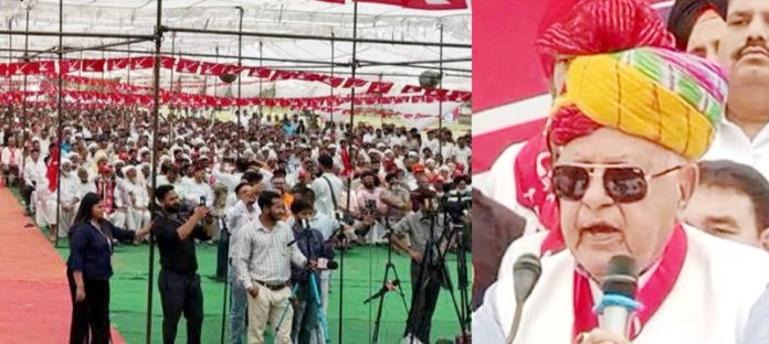 NC president Dr Farooq Abdullah addressing a party function in Jammu on Sunday. NC president Dr Farooq Abdullah addressing a party function in Jammu on Sunday.