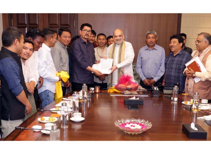 Union Home Minister Amit Shah meeting a delegation from Ladakh, in New Delhi on Saturday. Union Home Minister Amit Shah meeting a delegation from Ladakh, in New Delhi on Saturday.